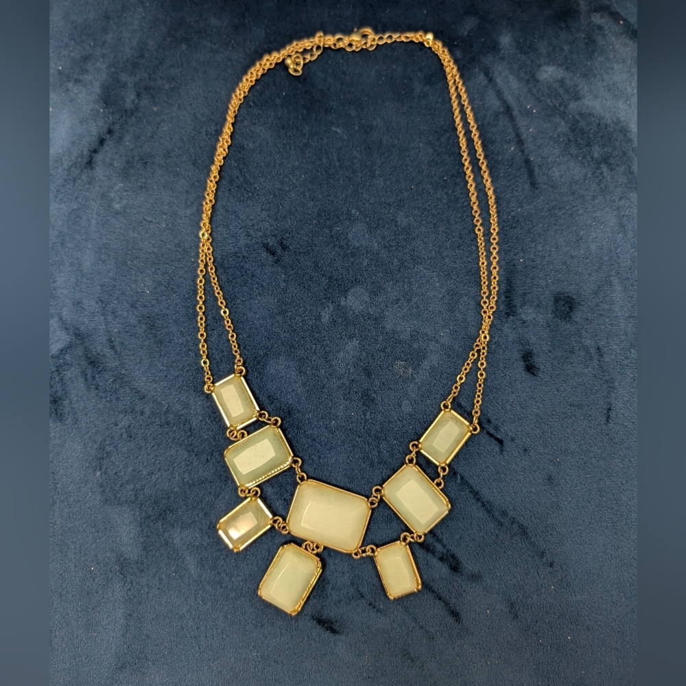 Gold Tone & Light Blue/Green Stones Double Strand Bib Necklace Length 19" + 3"